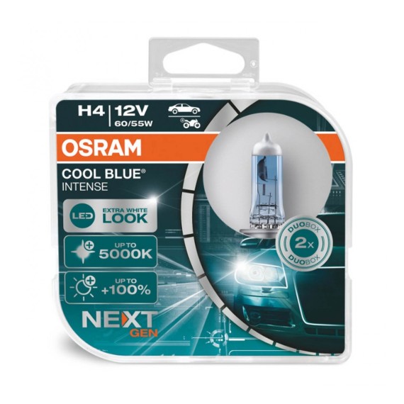 Set 2 becuri halogen OSRAM H4 12V 60/55W P43T COOL BLUE NEXT GEN 5000K