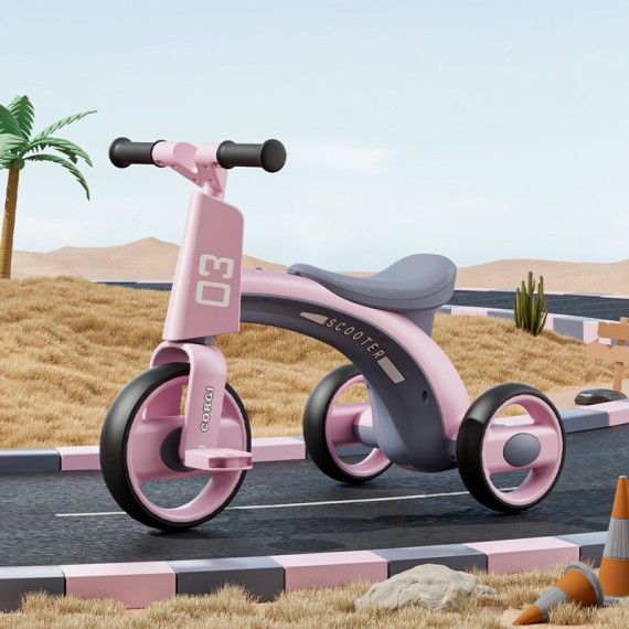 Bicicletă De Echilibru Cu Trei Roti Pentru Copii, Corgi Scooter Roz