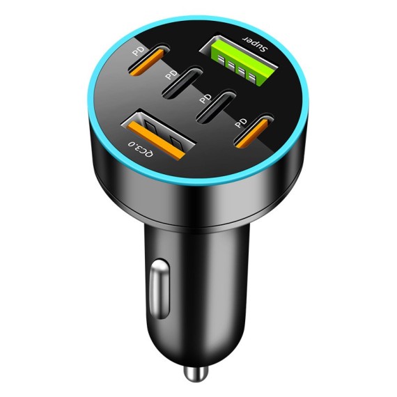 Incarcator Auto 6 in 1, Port USB Fast Charge QC3.0, 4 x USB C Type