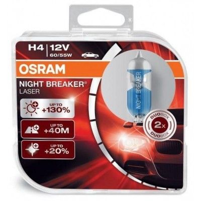 Set 2 becuri Osram H4 Night Breaker LASER - 130%, 12V, 60/55W